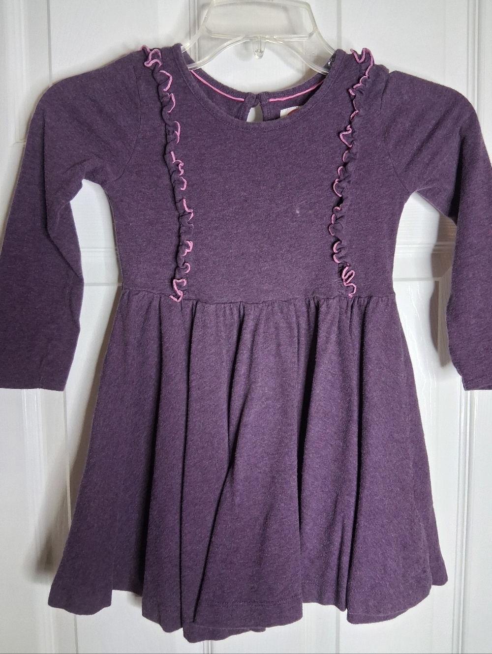 Mini Boden Girls' Long Sleeve Purple Ruffle Knit Dress 5-6Y - flaw